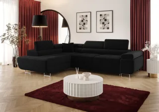 Ecksofa Schlafsofa Sofa MONARO Stoff Poso Schwarz Ottomane Links