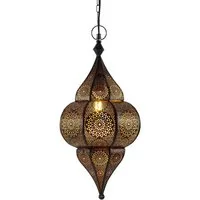 Marrakesch Orient & Mediterran Interior Pendelleuchte Orientalische Lampe Hängelampe aus Metall E27 Lunar Schwarz 40cm, Handarbeit