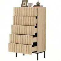 UEV Kommode schmal mit 4/5 Schublanden Sideboard Beistellschrank Buffet (Aufbewahrungskommode, Mehrzweckschrank aus Holz(Natur/Schwarz/Dunkelbraun), Schrank für Wohnzimmer,Schlafzimmer,Flur