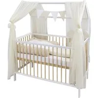 Baby-Delux Komplettbett Hausbett Babybett Komplettset Waffelpique Musselin, 12-tlg., Kinderbett 60x120 cm weiß Natur, Bettset verschiedene Designs
