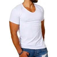 CARISMA T-Shirt Herren Uni Basic 4066 tief-breit geschnittener Ausschnitt vintage Look V-Ausschnitt unifarben kurzarm slim fit