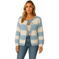 Worldclassca Cardigan WORLDCLASSCA Damen Cardigan Oversize Strickjacke mit Schleife Streifen Neue Kollektion - Stilvolle und gemütliche Strickmode für Damen