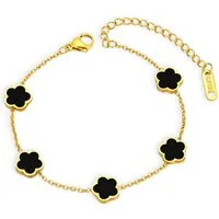 Felino Armband Blume Kleeblatt Glück Liebe Armkette Gold Schwarz Damen Frauen (Schmuckbeutel), Glücksbringer, Deutsche Marke