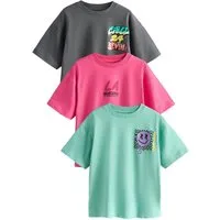 Next Print-Shirt Relaxed Fit Kurzarm-T-Shirts mit Grafik, 3er-Pack (3-tlg)