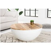 riess-ambiente Couchtisch INDUSTRIAL STORAGE Ø70cm weiß / natur (Einzelartikel, 1-St), Wohnzimmer · Mango-Massivholz · rund · mit Stauraum · Metall · Design