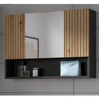 Inn.Furn Badezimmerspiegelschrank Livia (Badspiegel in Eiche Artisan mit Rillen, 3-türig, Breite 80 cm) mit 7 Fächern