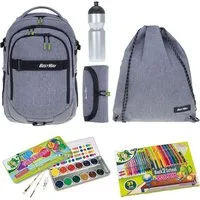 BESTWAY Schulrucksack Jungen Schulrucksackset Rucksack Evolution Air 40177 (Set, Sportbeutel, Mäppchen, Mäppchenfüllung, Farbkasten, Flasche), Schultasche Daypack Schule ab 3. Klasse Mega Set rtm kfv