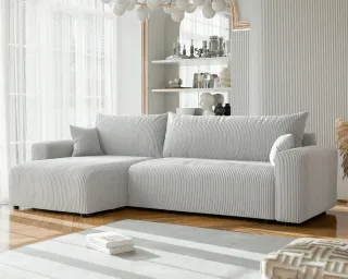 Ecksofa mit Schlaffunktion LUNA MAX in Stoff Poso Hellgrau Ottomane Links