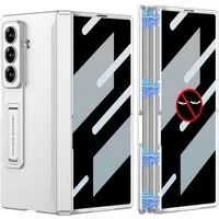 Wigento Handyhülle Für Samsung Galaxy Z Fold7 5G Integrierte Privacy Film Hülle Silber, Privacy Hülle mit Magnetverschluss und Klappständer