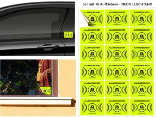 18 Stück Alarmanlagen Aufkleber, alarmgesichert Aufkleber NEON FARBIG Neon Gelb