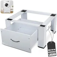 XIIW Waschmaschinenuntergestell Verstärkt Schublade Podest H32cm Waschmaschinen Untergestell Unterbau, Zubehör für Stabil Stahl Unter Schrank bis 150KG 64x54x32cm, mit Rutschfester Füße Waschmaschinenunterschrank