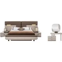 Villa Möbel Schlafzimmer-Set Roenesans, (Schlafzimmer-Set, 4-tlg., Bett mit Kopfteil, 2 Nachttische und Kommode), Beige Taupe Braun wirkt warm und klassisch ruhig