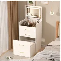 BBWL Schminktisch Kompakter 3-in-1 Schminktisch mit Glasplatte, Aufklappbarem Spiegel (3 Schubladen & Bequemem Hocker für Schlafzimmer, Weiß), B60/H118/T40 cm