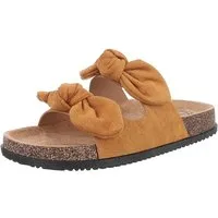 Ital-Design Bequeme Damen-Sandalen mit Bändern für den Sommer Pantolette (89368689) Flach Pantoletten in Camel