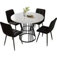 i@home Essgruppe Küchentisch-Set, (5-teilig), Esstisch-Set mit 4 Stühlen, (1 Tsich, 4 Stühle), runder Esstisch mit 100cm Durchmesser und schwarzen Metallbeinen