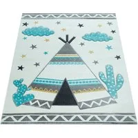 Paco Home Kinderteppich Ela 215, rechteckig, Höhe: 16 mm, Kurzflor, 3D-Design, Motiv Zelt, Wolken & Sterne, Kinderzimmer