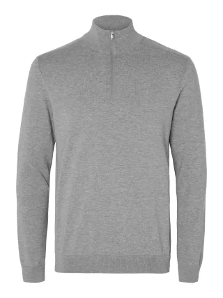 SELECTED MEN - SLHBERG LS HALF ZIP NOOS medium grey melange - Gr. - XXL