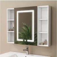 duschspa Spiegelschrank LED Badschrank mit Steckdose drei Lichtfarbe dimmbar Beschlagfrei Touch/Wandschalter, Weiß Matt/Schwarz Hochglanz, 40-120cm