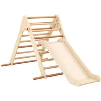 COSTWAY Klettergerüst, Kletterdreieck mit Rutsche, Holz, klappbar