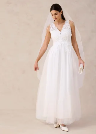 bonprix Brautkleid aus Tüll und Spitze, weiß, Gr.38, Romantisches Brautkleid mit bezaubernder Spitze und weitem Tüllrock für den ganz besonderen Tag
