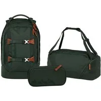 Satch Schulranzen Schulrucksack-Set PACK Nordic Forest Green 3-teilig (3-teilig), ergonomisch, Your-Size-System: auf Körpergröße anpassbar