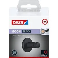 tesa Handtuchhaken MOON Handtuchhaken ohne Bohren - 3,7 cm : 3,7 cm : 3,6 cm, Badezimmer, Gäste-WC, Wandmontage, (Packung, 1-St., inkl. Klebelösung), selbstklebende Handtuchhalterung - schwarz