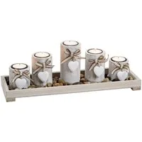 Spetebo Kerzentablett Teelichthalter Deko Set 7-teilig - shabby weiß (Set, 7 St., Komplettset)