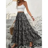 DEBAIJIA Midirock Damen Maxirock Sommer Floral Gedruckt Elegant Lange Röcke