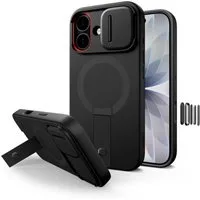 TECH PROTECT Handyhülle Kevlar Aura mit Magnetfunktion Kompatibel mit iPhone 17 Schwarz 6,1, 360° Schutz mit Kameraabdeckung und Ständerfunktion
