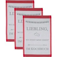 ROSS Geschirrtuch Liebling, wo steht mein essen… im Kochbuch, (Set, 3-tlg), Sprüchetuch, aus 100% Baumwolle