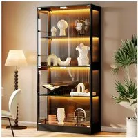 Flieks Glasvitrine Eckvitrine mit LED-Beleuchtung und 4 Glastüren (80x35x170 cm, 1-St) Standvitrine Eckschrank Hochschrank Sammlervitrine mit 4 Ebenen