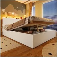 Merax Stauraumbett Paneelbett mit LED Beleuchtung und USB&Typ-C Ladefunktion (1-tlg), Kiefernholz Doppelbett mit hydraulischem Stauraum und Staufachtüren