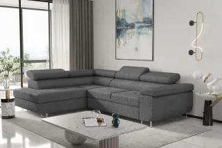 Ecksofa Sofa JADE Stoff Ascot Graphit mit Schlaffunktion Ottomane Links