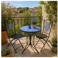 HTI-Living Garten-Essgruppe Sitzgruppe Metall Bistro Set mit Motiv Mosaik für Balkon und Terrasse, (Set, 3-tlg., 1 Tisch 2 Stühle), Sitzgruppe Essgruppe Balkonset