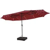 COSTWAY Sonnenschirm, 450 x 260 cm, LED-Solar-Beleuchtung, UPF 50+, mit Ständer