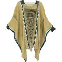 Guru-Shop Langjacke Boho Poncho, extravaganter Poncho - hellbraun