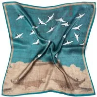 MayTree Seidentuch quadratisch Legende Kraniche 53x53cm blau, Niokituch, Bandana-Schal, (Stück), 100% Seide