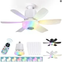 QUBEBU Deckenleuchte RGB Deckenventilator mit Beleuchtung Licht Fernbedienung Musik-Player, LED fest integriert, RGB Farbwechsel(3000~6500K), 200oLM, mit Bluetooth Lautsprecher, Timer Funktion, 6 Flügeln, für Wohnzimmer Schlafzimmer Küche Hotel.
