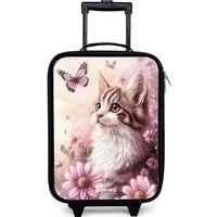 NoBoringSuitcases.com© Kinderkoffer mit leuchtende Räder - Katze - Lila - Schmetterlinge - Blumen, 2 Rollen, Kinder Koffer Klein, Trolley Handgepäck, Reisekoffer