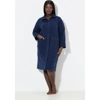 Ulla Popken Bademantel Fleece-Bademantel Stehkragen Reißverschluss, knielang, Materialmix