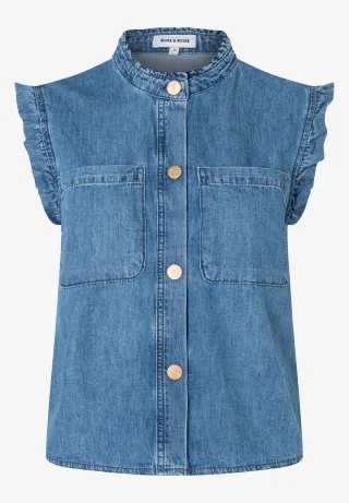 MORE & MORE - Jeansbluse mit Rüschenärmeln denim - Gr. - 42
