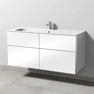 Sanipa 3way Keramik-Set Finion Keramik-Waschtisch und Unterbau mit 4 Auszügen, Weiß-Glanz BS40278
