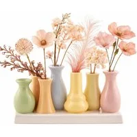 WestCraft Dekovase Handgefertigte Dänische kleine Keramik Deko Blumenvasen Set 7 Vasen (1 St), dekorative Keramikvasen auf festem Sockel, hübsche Mini Vase