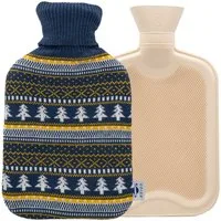 Axion Wärmflasche mit Bezug, dunkelblauer Strick mit Muster, 33 x 20 cm, ca. 2 Ltr., 100% Naturgummi