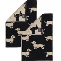 Cawö Handtuch 2 Stück Cawö We love Dogs Gästetücher 6246-93 Dackel Schwarz 30x50, Walkfrottier (Spar-Set, 2-St), 100% Baumwolle