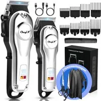 CkeyiN Haar- und Bartschneider Haarschneidemaschine Profi Haarschneider Barttrimmer-Set für Herren, mit LED-Anzeige Edelstahlklinge Lange Akkulaufzeit
