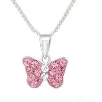 schmuck23 Kettenanhänger Kinder Anhänger Kette Schmetterling 925 Silber Pink Mädchen (Halskette mit Anhänger), Silberanhänger Kettenanhänger Kinderschmuck Halskette