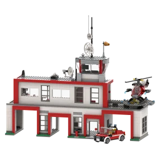 Klemmbausteine | BRIXIES PLUS | Feuerwehrstation | rot, grau | 958 Steine | 51,2 x 33,9 x 42,3 cm | ab 6 Jahre | Rettungsdienst-Geschenk | Sammler