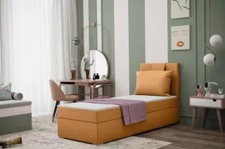 Boxspringbett Schlafzimmerbett SALMA 100x200cm in Stoff Soro Senf