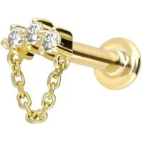 PIERCINGLINE Piercing-Set 14 Karat Gold Labret mit Push Fit MOISSANIT-BOGEN + KETTE (Labrets, 1-tlg)